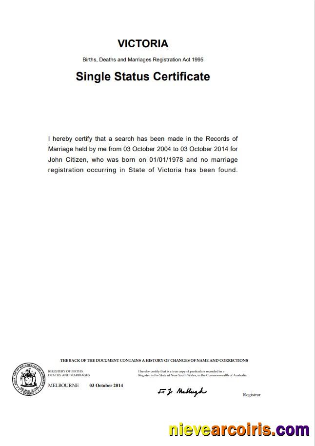 Australia Victoria divorce certificate